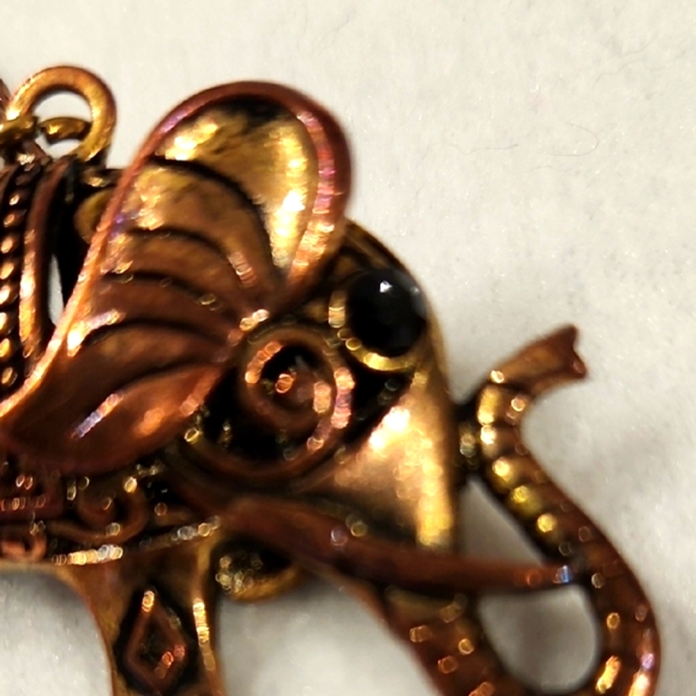 Brown, Gold Copper Jewelry Elephant Pendant Necklace with Intricate Detailing - Picture 6 of 7